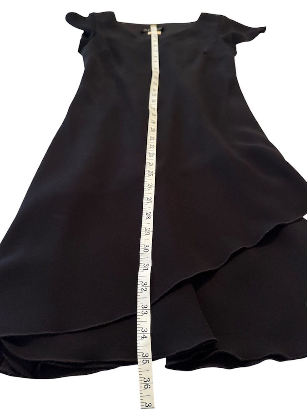 S.L. Fashions Vintage Black V-Neck Asymmetrical Midi Dress - Picture 7 of 7